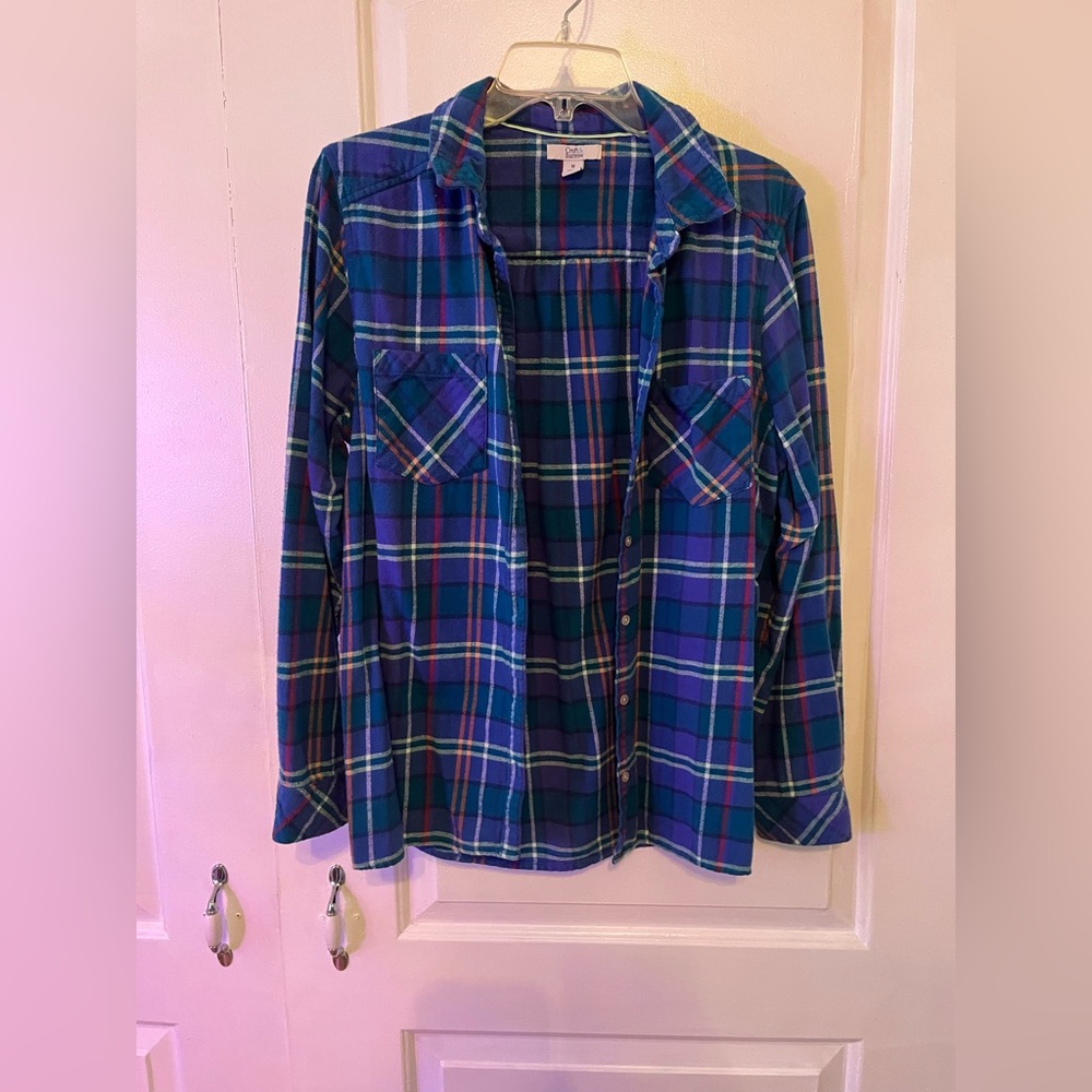 Croft & Barrow Blue and Green Plaid Button-Up Shirt